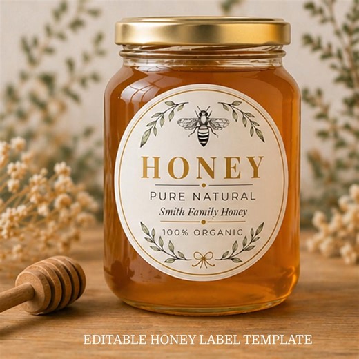 Honey Label Template Editable, Printable Jar Label, Rustic Botanical Honey Label, Homemade Food Label, Small Business Packaging - Etsy
