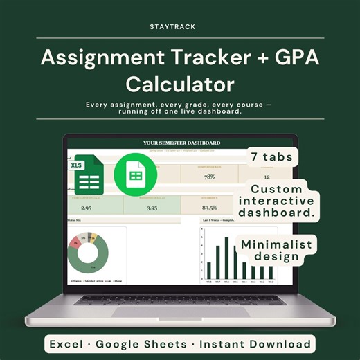 Assignment Tracker Spreadsheet | GPA Calculator | Student Planner Google Sheets + Excel | College Homework Exam Tracker - Etsy