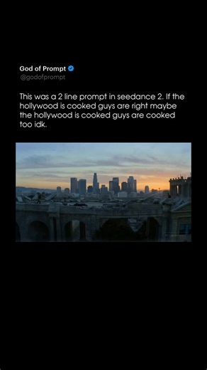 God Of Prompt on Instagram: "This was a 2 line prompt in seedance 2. If the hollywood is cooked guys are right maybe the hollywood is cooked guys are cooked too idk. - - - - 👉 Follow @godofprompt if you want to: - Stay posted with all the newest AI insights - Optimize existing AI tools with a consistent prompt library Comment “AI” to learn prompt engineering for free 🎁 - - - - 🎥Video: @RuairiRobinson/X📌"