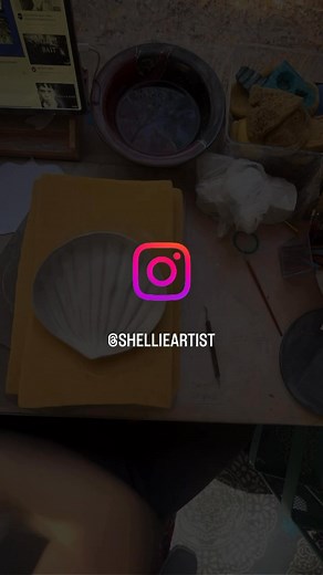 I save every scrap of clay when cutting out shapes. Many become magnets and some tell me what they want to be. After attaching several smaller scraps together this shape emerged and demanded to be a shell! #shellieartist #ceramicreel #clayscraps #timelapse #ceramicseashelldish #potteryprocess #claylife | Shellie Karow Mitchell