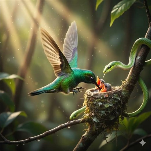 Hummingbird vs Snake 🐦vs🐍 | AI Shorts#hummingbird #nature #wildlife #AIshorts