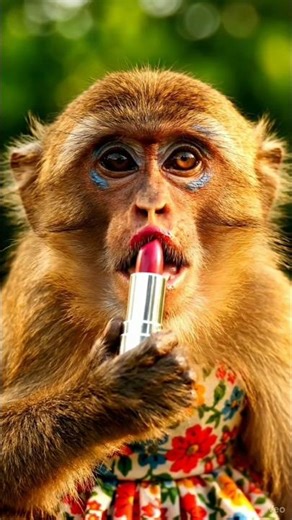 Cute Monkey Tries Lipstick! 💄💋 #shorts #viral #funny #monkey