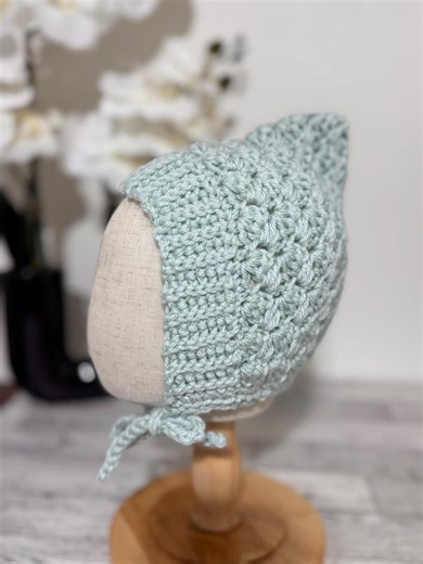 Baby Pixie Bonnet Hat: Secure Tie, Warm Ear Coverage Handmade Crochet Toddler Bonnet - Light Mint Color - Etsy