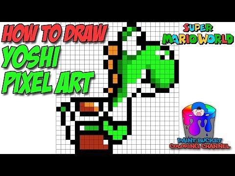 How to Draw Yoshi Pixel Art 16-Bit - Drawing Super Mario World Pixel Art Tutorial