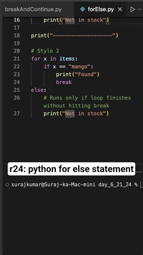 Python full course 24/150, python for else statement, #codeartisanlab #150reelscoding #pythoncourse