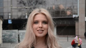 beautiful russian girl blonde portrait outdoors hd stock footage