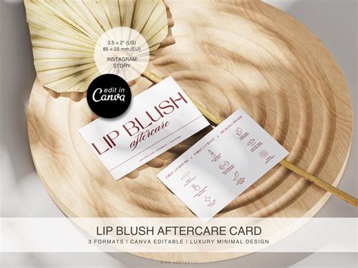 Lip Blush Aftercare Card Template Canva Editable, PMU Aftercare Instructions Card, Permanent Makeup Lip Care, Aesthetic Clinic Printable