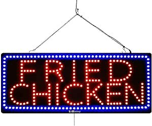 "Fried Chicken" LED Window Sign for Restaurant - Extra Bright LED Bulbs, Can Be Seen Through Tinted Windows. Extra Large 32 inches Wide (#2686)
