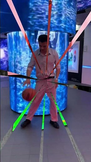 Play the basketball on the interactive led roll-up display...
