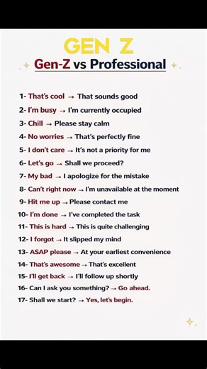 Gen-z vs. professional 🥳💁‍♀️#englishvocabmastery #englishlanguage 😎☺️