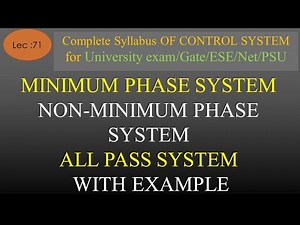 Lec-71 Minimum and Non-Minimum Phase Systems with Example | Control System | R K Classes | Hindi