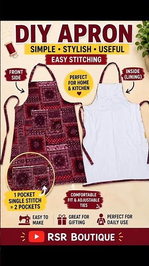 DIY Kitchen Apron ✂️ 2 Pocket Apron Sewing Tutorial | Easy & Stylish Apron for Beginners #Shorts