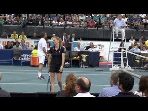 Henri Leconte& Steffi Graf vs Andre Agassi & Mansour Bahrami: Henri dancing on court!