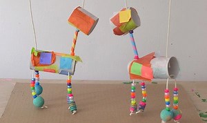 10K views · 103 reactions | Make marionettes from cardboard tubes, beads, and some collage material. The kids loved playing with these! https://www.artbarblog.com/collage-animal-marionettes/ | Art Bar | Facebook