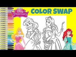 Disney Princess Coloring Book Pages Color Swap Aurora and Ariel Moana and Anna