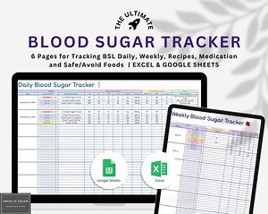 Blood Sugar Google Sheets & Excel Tracker Tool, Recipes, Food and Medication Log - Type 2 Diabetes - Diabetic Log Book - Etsy