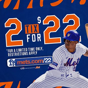 🚨 ENDING TONIGHT 🚨 Purchase 2 tickets for $22 for select home games through June 1! 👀 🎟️👉 https://bit.ly/3XhhFGR | New York Mets