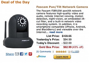 Foscam FI8910W Pan & Tilt IP/Network Camera with Two-Way Audio and Night Vision $63