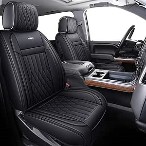 Aierxuan Chevy Silverado GMC Sierra Car Seat Covers Full Set, Custom Fit 2007-2025 1500 2500 HD 3500 HD Crew, Double, Extended Cab or Pickup Truck, with Waterproof Faux Leather (Black)