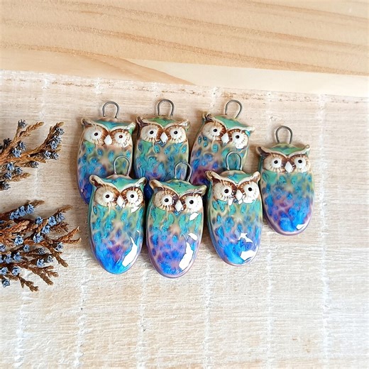 Handmade Blue Owl Ceramic Pendant, Porcelain Necklace Making Charm - Etsy