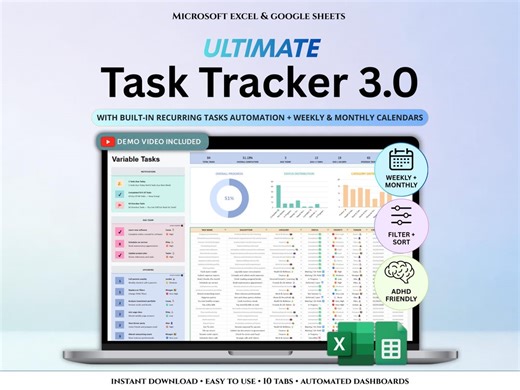 Task Tracker Spreadsheet ADHD Productivity to Do List Template Recurring Task Manager Excel Google Sheets Simple Team Project Manager - Etsy Canada