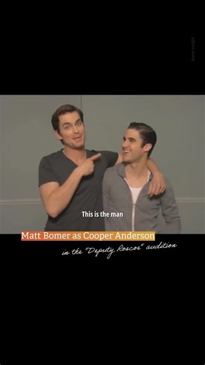 matt bomer . insight on Instagram: "😅 Throwback 🎬 „Deputy Roscoe“ … Matt Bomer and Darren Criss in peak comedy. This „Deputy Roscoe“ audition bit was a fun extra shared around Matt’s guest spot on Glee. 😎 On Glee, Matt plays Cooper Anderson, Blaine Anderson’s (Darren Criss) older brother. Cooper is charming and kind of full of himself. Matt plays that big brother energy perfectly. And yes ... We got the songs too: „Hungry Like the Wolf/Rio“ and „Somebody That I Used to Know“. If you’re a Matt