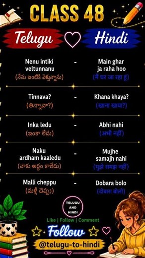 CLASS 48 Easy way to learn hindi #telugutohindi#hinditutorial #learninghindi #hindishort #basichindi