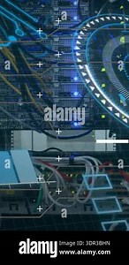 Animation of digital data processing over server room. Global digital data processing concept digital generated video.