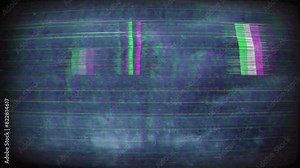 Television or computer screen with textures and heavy distortion effects, chromatic aberrations and glitches