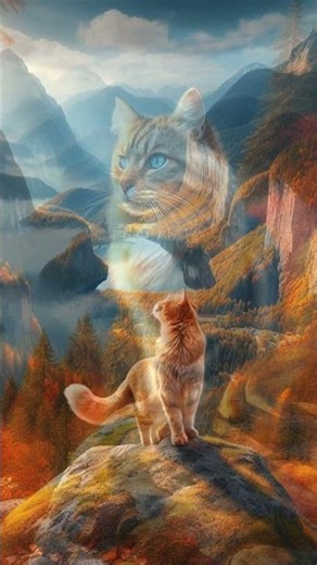 Cat on Mountain Peak Watching Autumn Sunset 🌄🐱 Nature’s Majesty
