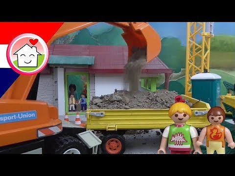 Graafmachine, vrachtauto, kraan - Huis Bouwplaats Playmobil filmpje Nederlands - Familie Huizer