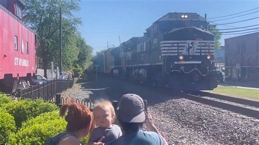 Norfolk Southern locomotive passes through Marion, North Carolina, USA