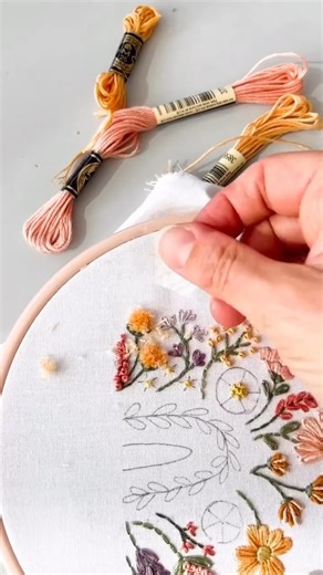 A quick little tip for if you’re snipping off your Turkey Stitch loops…use clear sticky tape to gather up all the mess! Also, snip the strands quite short, then fluff up with the blunt end of your needle, to create a really cute effect. Try this in my pattern ‘Floral Rainbow Sampler’ 🧡🌈🌸 #floralembroidery #turkeystitch | Clever Poppy