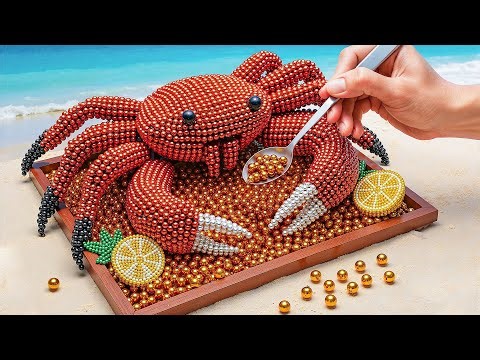 MAGNET CRAB ATTACK! Giant Crab Made from Magnetic Balls 🤯 ASMR Stop Motion Cooking