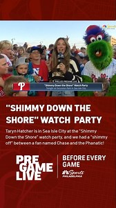 Shimmy off!!! 🕺 ⚾ The Phillie Phanatic and a Phillies fan named Chase go shimmy for shimmy down at the watch party in Sea Isle City. | NBC Sports Philadelphia