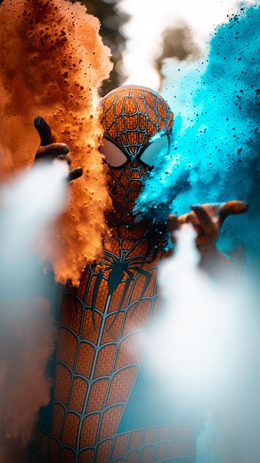 Spider-Man 🕸️🌈 Holi Powder Photography 📸 Teamwork with @romez.cc 🔥 Thanks to @bastihelmutson_photo for filming the BTS video 🎥 Camera Settings: ISO 1250, Shutterspeed 1/1600s, F2.8 #manuelbechter #holiphotography #creativeart #reels #artist #photographers | Manuel Bechter & Romez