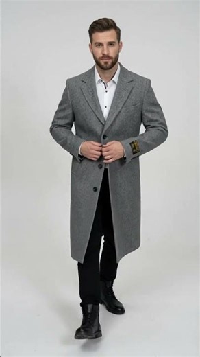 Men’s Light Grey Big and Tall Long Overcoat, Winter Dress Topcoat in 4XL 5XL 6XL
