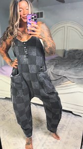 Super comfy and cute! ✨😍Slip on this plaid denim jumpsuit for comfort and style! There are also zipper pockets! 💗🫶🏼 | Moonlightbelle