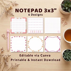 Bloc-notes imprimable, modifiable, 3 x 3, modèle toile, bloc-notes, pense-bête, bloc-notes, kawaii, lapin pastel, agenda, journal PDF (téléchargement numérique) - Etsy France