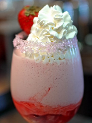 Indulge in Our Strawberry Lava Cocktail at Olympus Sky Lounge!