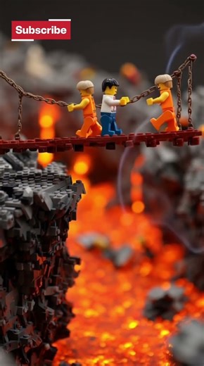 Lego fighting on a hot bridge