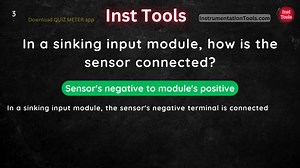 In a sinking input module, how is the sensor connected? | InstrumentationTools
