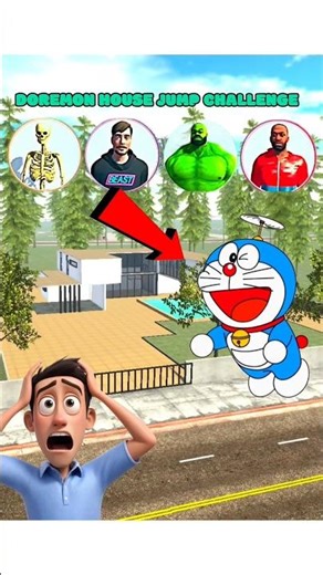 ALL CHARACTERS JUMP TO DOREMON HOUSE 😱 #indianbikedriving3d #gta #shorts