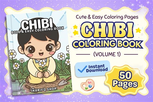 Chibi Printable Coloring Pages for Kids, Cute & Easy Digital Coloring Book, Instant Download, Beginner-Friendly