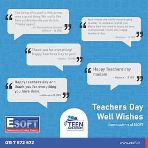 1.1K views · 37 reactions | ESOFT strives to provide the best education for the next generation to take their step towards a successful career! Here are some of the thousands of wishes our lecture panel received for World Teachers' Day #ESOFT #ShapingLivesCreatingFutures #TeachersDay #TeenGraduate | ESOFT Metro Campus | Facebook
