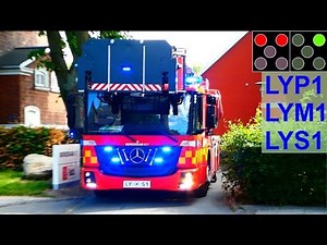 KDOW LYP1 + HTLF LYM1 + DLK LYS1 falck lyngby beredskab øst brandbil i udrykning