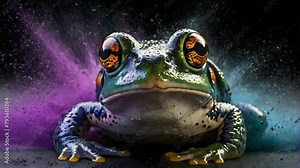frog with color dust explosion background, seamless Animation video background in 4K Resolution
