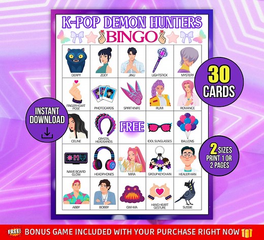 Kpop Demon Hunters Printable Bingo Game, Huntrix Girls Anime Themed Party Activity for Kids Teens Birthday & Classroom, Instant Download PDF - Etsy UK