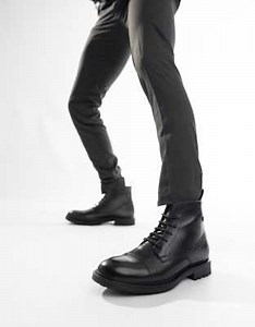Base London Boulton toe cap boot in black  leather | ASOS