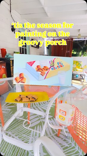 Now serving fig newtons and root beer popsicles on the Groovy Porch✨#northlightartisans #rootbeerpopsicles #childofthe70s #susanleachartworks #fignewtons #thegroovyporch #summerinthesuburbs #paintwhatyoulove | Susan Leach
